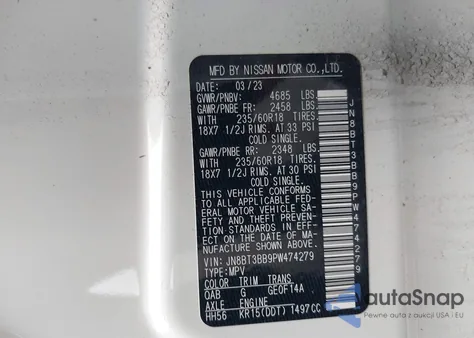 2023 Nissan Rogue Sv Intelligent Awd из США, поврежденный, VIN JN8BT3BB9PW474279